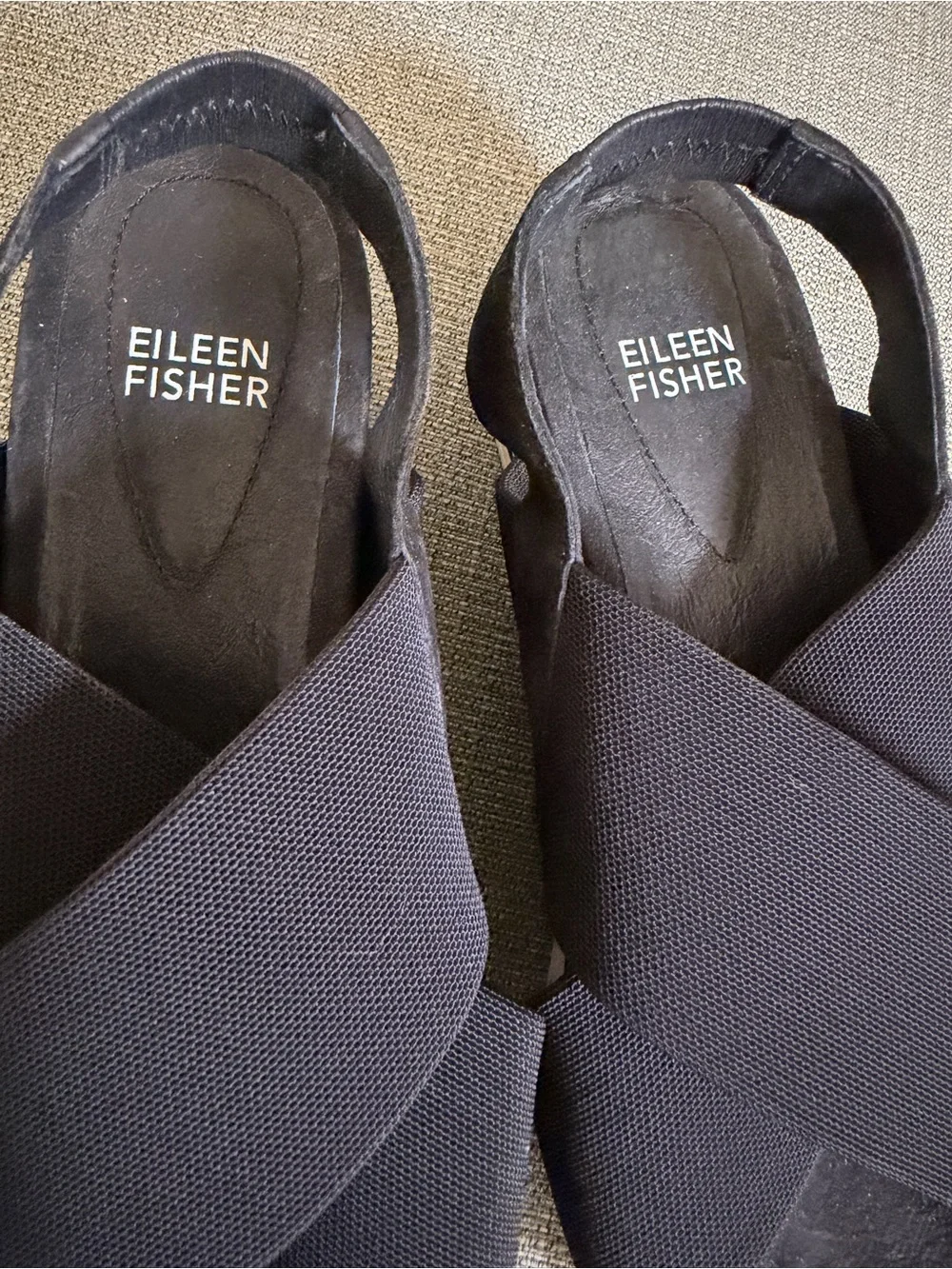 Eileen Fisher Black Criss-Cross Wedge Slingback Sandals